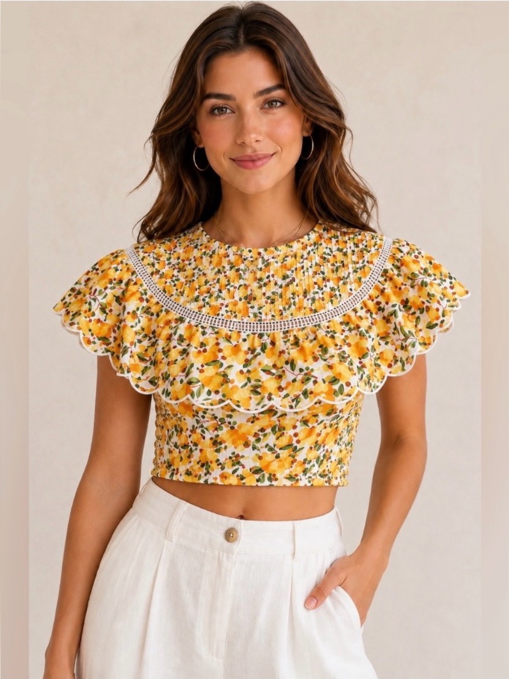 FARM Rio✨Off White Cashew Crop Top
